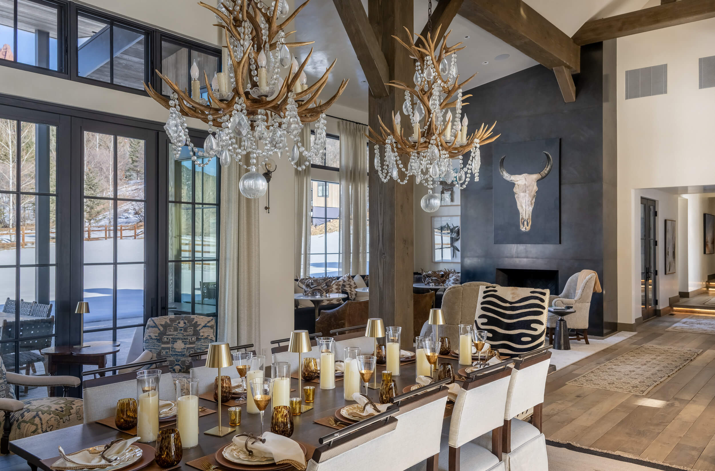 Aspen Ranch Interior of dining and living area designed by Brewster McLeod Architects